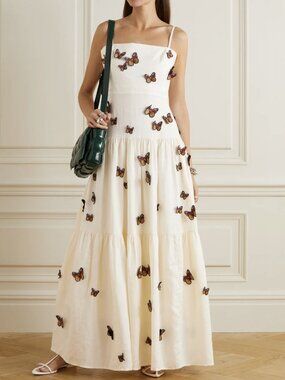 Agua By Agua Bendita Lima Embroidered Butterfly Linen Maxi Dress